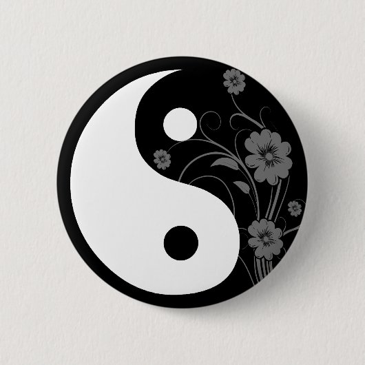 Yin Yang Black Floral Button (Vorderseite)
