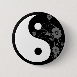 Yin Yang Black Floral Button