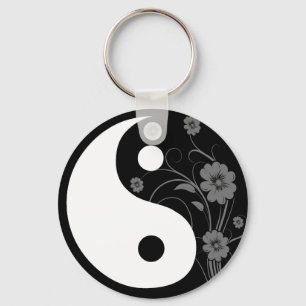 Yin Yang Black Floral Schlüsselanhänger