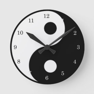 Yin Yang Black und White Symbol Clock Runde Wanduhr
