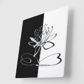 Yin Yang Black White Lotus Blossom Quadratische Wanduhr (Winkel)