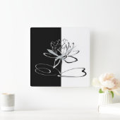 Yin Yang Black White Lotus Blossom Quadratische Wanduhr (Zuhause)