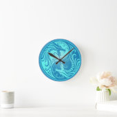 Yin-Yang blaue chinesische Drachen Runde Wanduhr (Zuhause)