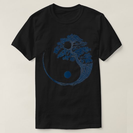 Yin Yang Blue Bonsai Tree Japanischer Buddhist Zen T-Shirt (Design vorne)