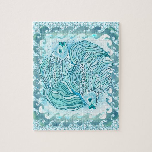 Yin Yang Blue Koi Fish Puzzle (Vertikal)