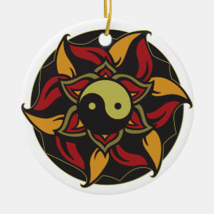 Yin Yang blühendes Lotus Keramik Ornament