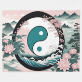 Yin Yang, Blumenrosa-Käfig Aquamarin Fleecedecke (Vorderseite (Horizontal))