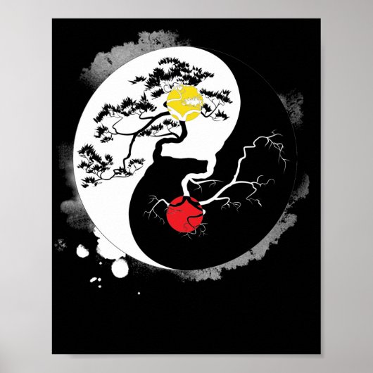 Yin Yang Bonsai Tree Japanisch Buddhist Zen Poster (Vorne)