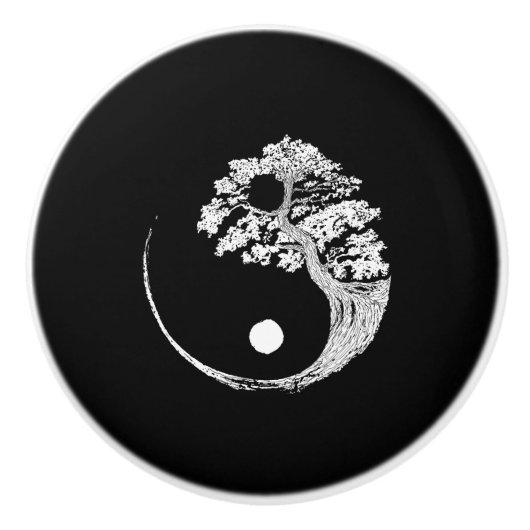 Yin Yang Bonsai Tree Japanischer Buddhist Zen Keramikknauf (Vorderseite)