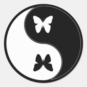 Yin Yang Butterfly Runder Aufkleber