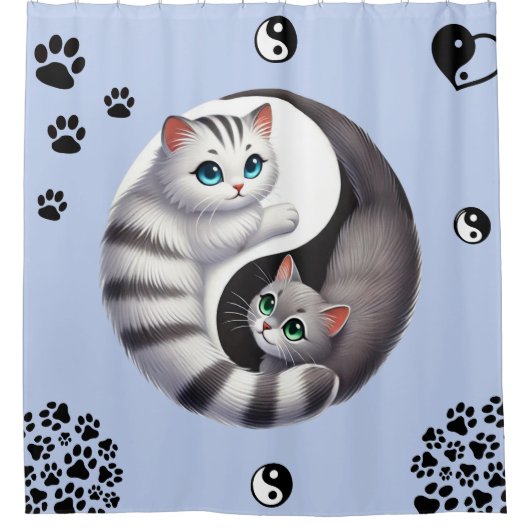 Yin Yang Cat Paws Duschvorhang (Vorderseite)