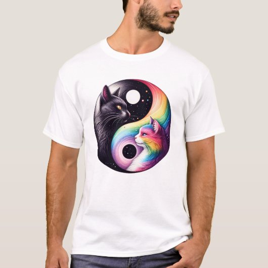 Yin Yang Cat Transgender Pride LGBT Gay Lesbian T-Shirt (Vorderseite)