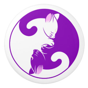 Yin Yang Cats Lila Decor Keramikknauf