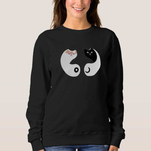 Yin Yang Cats White Black Eastern Philosophy Duali Sweatshirt (Vorderseite)