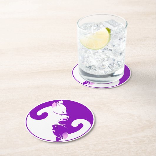 Yin Yang Cats Zen Yoga Meditation Lila Runder Pappuntersetzer (Vor Ort)