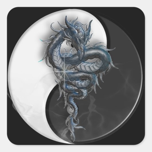 Yin Yang Chinese Dragon Square Stickers (Vorderseite)