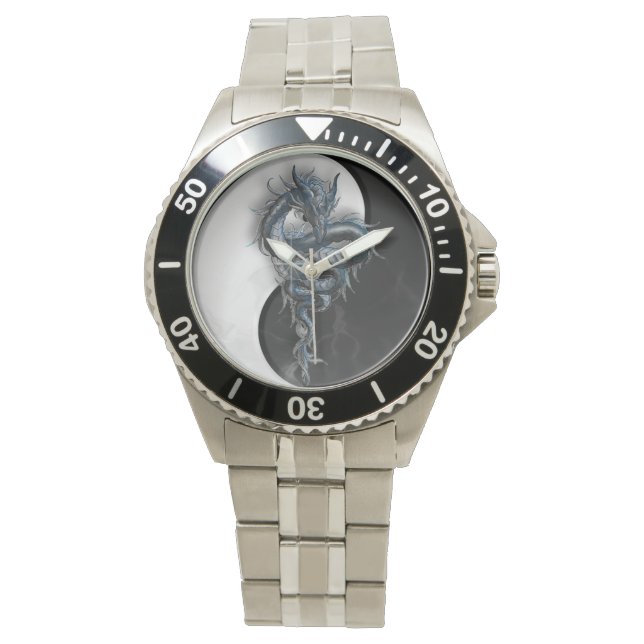 Yin Yang Chinese Dragon Stainless Steeel Watch Armbanduhr (Vorderseite)