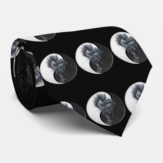 Yin Yang chinesische Drache-Krawatte Krawatte (Gerollt)