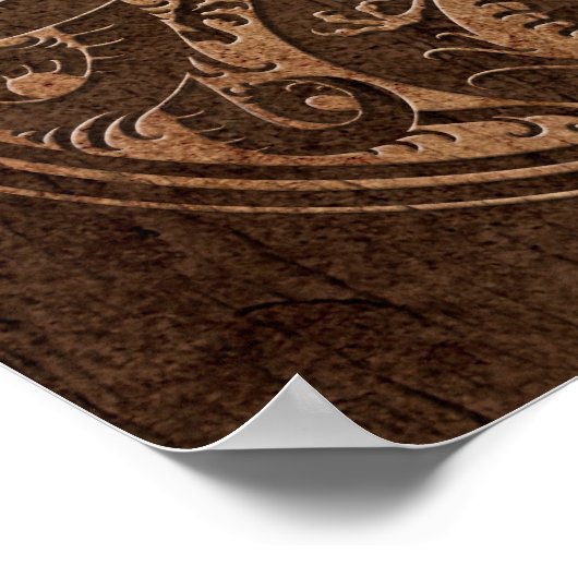 Yin Yang chinesische Drachen mit Holzkörneffekt Poster (Ecke)