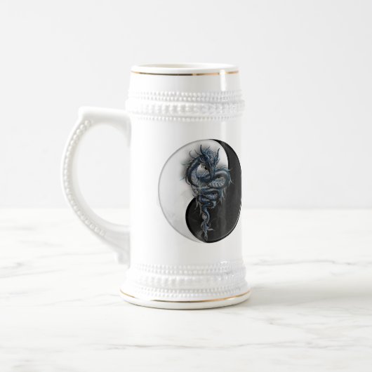 Yin Yang chinesischer Drache Stein Bierglas (Links)