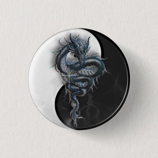 Yin Yang chinesisches Drache-Abzeichen Button (Vorderseite)