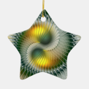 Yin Yang Christmas Colors Abstrakt Fraktal Star Keramik Ornament