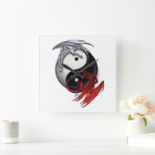 Yin Yang Clock: Fire and Ice Dragons Quadratische Wanduhr (Zuhause)