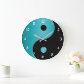 Yin Yang Clock in Türkis und Schwarz Große Wanduhr (Zuhause)