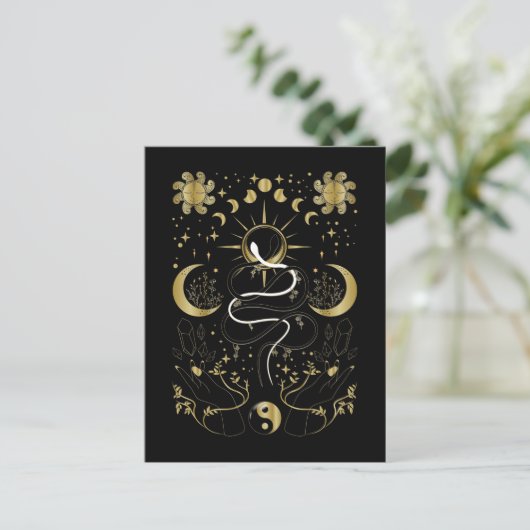 Yin Yang Crescent Moon Sun Celestial Snakes Postkarte (Stehend Vorderseite)