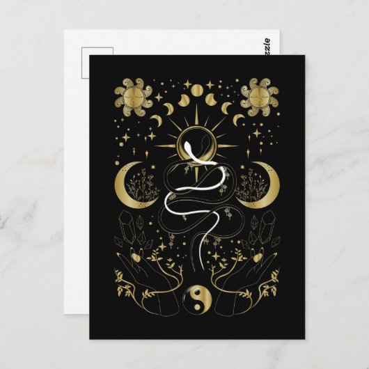 Yin Yang Crescent Moon Sun Celestial Snakes Postkarte (Vorne/Hinten)