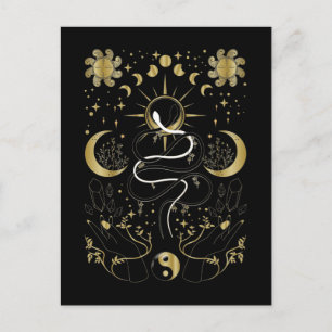 Yin Yang Crescent Moon Sun Celestial Snakes Postkarte