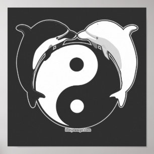 Yin Yang Delphin-Schwarzes/Weiß Poster