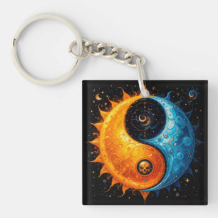Yin Yang-Design, das Sonne und Mond darstellt Schlüsselanhänger