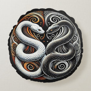 Yin Yang Design mit zwei Schlangen Rundes Kissen