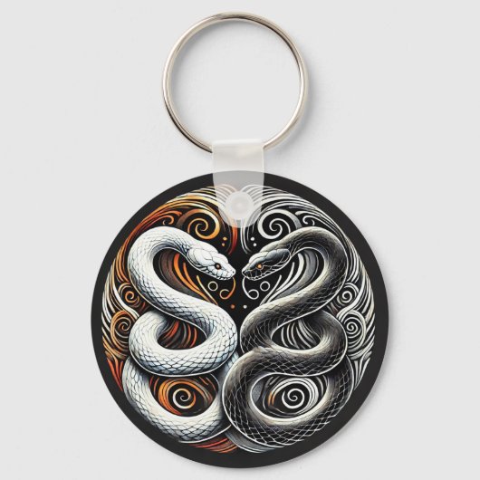 Yin Yang Design mit zwei Schlangen Schlüsselanhänger (Vorderseite)