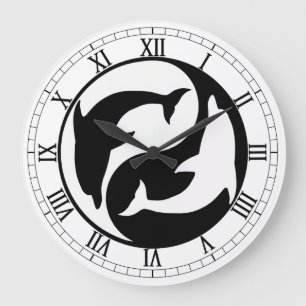 Yin Yang Dolphins Rundrömische Numeraluhr Große Wanduhr