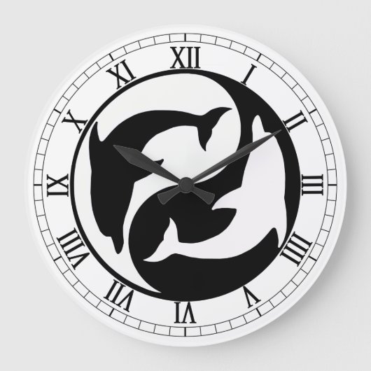 Yin Yang Dolphins Rundrömische Numeraluhr Große Wanduhr (Vorderseite)