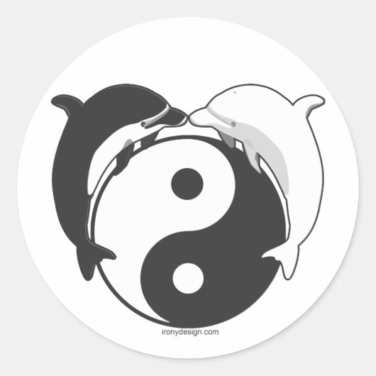 Yin Yang Dolphins Schwarz/Weiß Runder Aufkleber (Vorderseite)