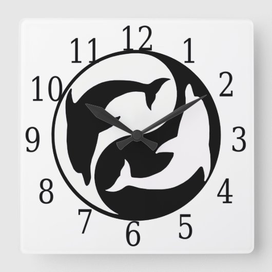 Yin Yang Dolphins Square Clock Quadratische Wanduhr (Vorderseite)