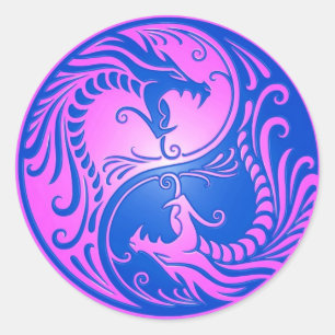 Yin Yang Drachen, blau und lila Runder Aufkleber