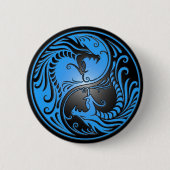 Yin Yang Drachen, Blau und Schwarzes Button (Vorderseite)