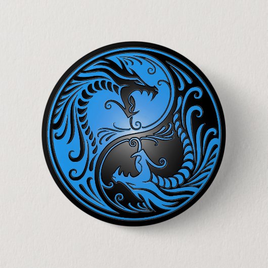 Yin Yang Drachen, Blau und Schwarzes Button (Vorderseite)