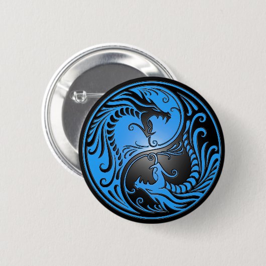 Yin Yang Drachen, Blau und Schwarzes Button (Vorne & Hinten)