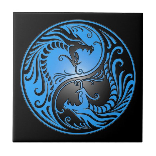 Yin Yang Drachen, Blau und Schwarzes Fliese (Vorderseite)