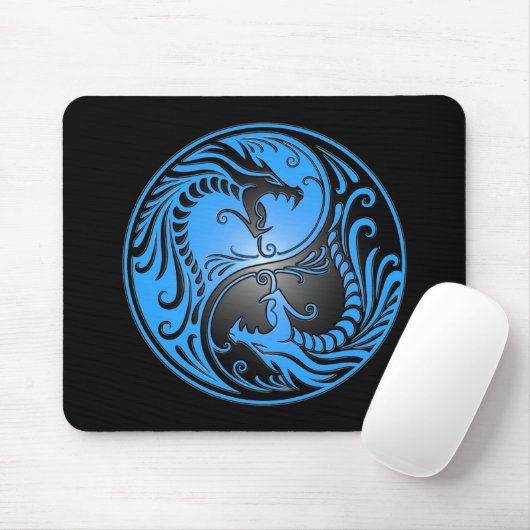 Yin Yang Drachen, Blau und Schwarzes Mousepad (Mit Mouse)