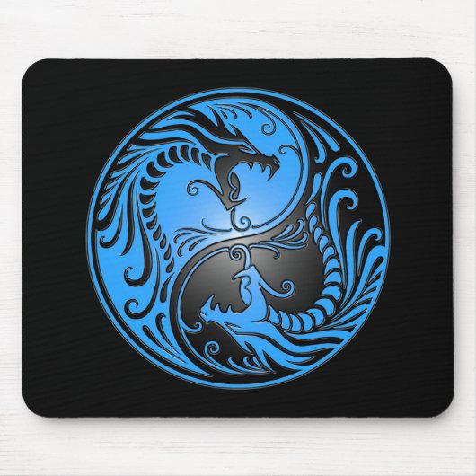 Yin Yang Drachen, Blau und Schwarzes Mousepad (Vorne)