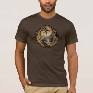 Yin Yang Drachen, Braun und Schwarzes T-Shirt