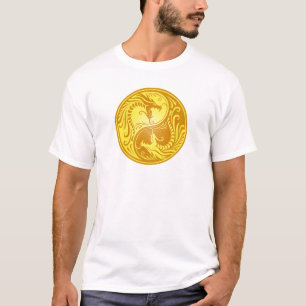 Yin Yang Drachen, Gelb und Braun T-Shirt