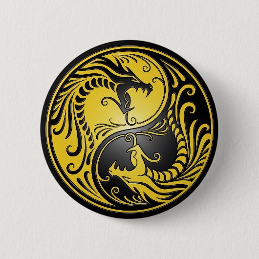 Yin Yang Drachen, Gelb und Schwarzes Button (Vorderseite)