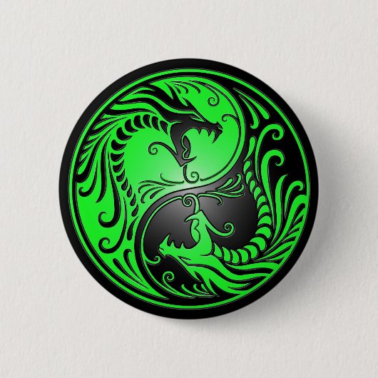 Yin Yang Drachen, Grün und Schwarzes Button (Vorderseite)